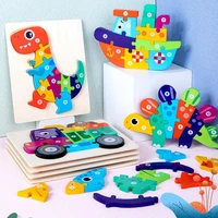 1 set dinosaur puzzle educational lovely bright colored exercise hand on ability jigsaw puzzle for kids