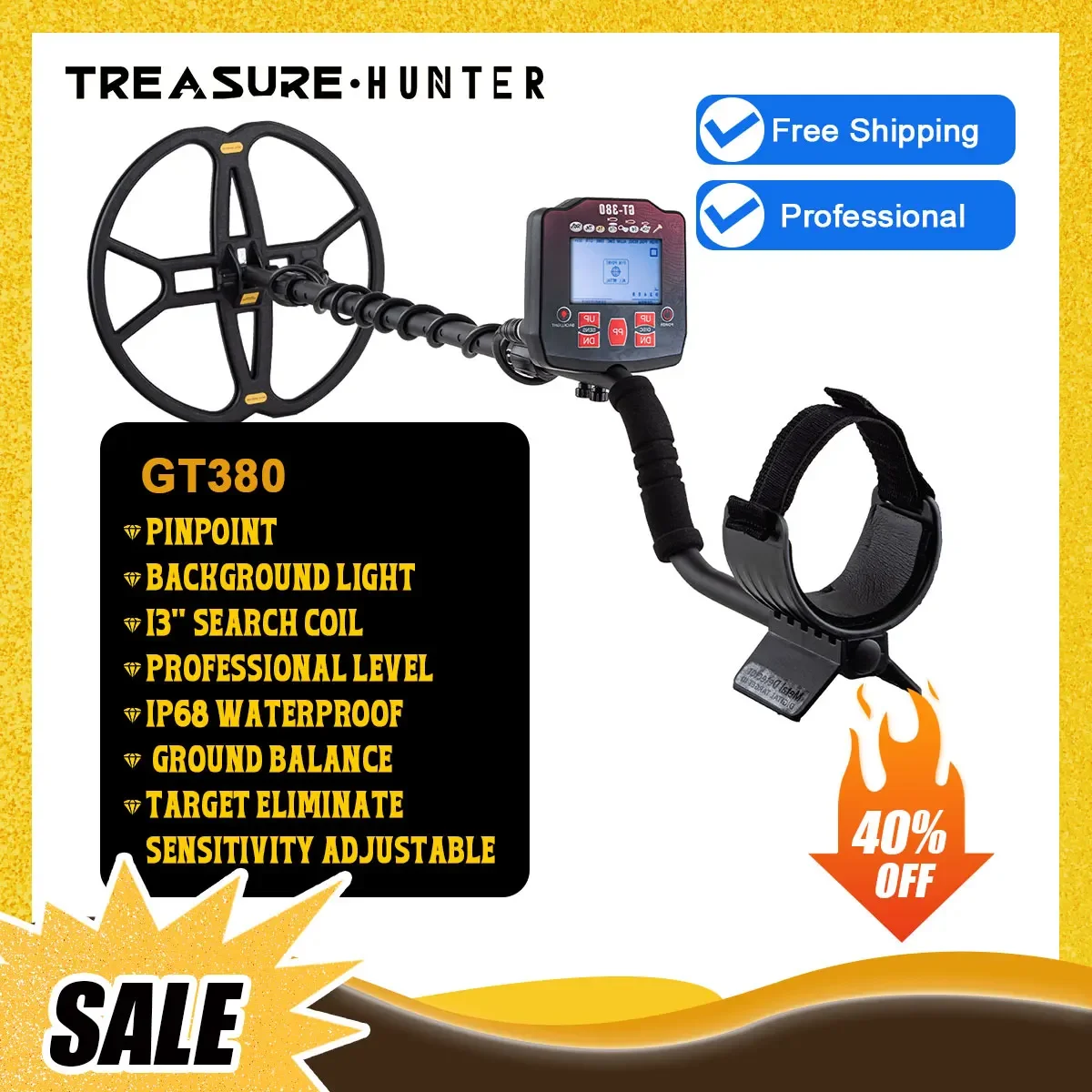 Металлоискатель Кладоискатель GT380 13 дюймов профессиональный подземный