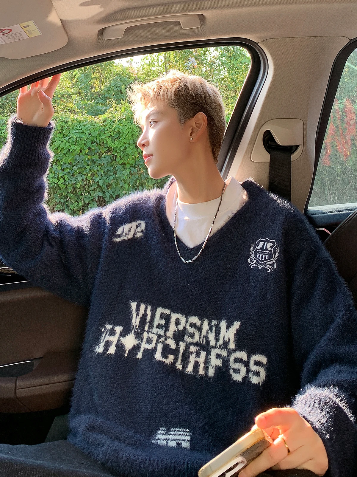 Осенне-зимний свитер с v-образным вырезом и вышивкой букв мужской американский