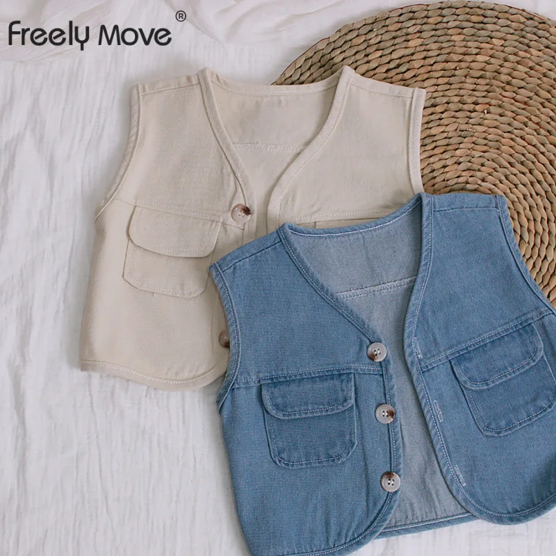 

Freely Move 2022 Vest For Children Faashion Baby Girls Cute Solid Korean Waistcoat Cotton Fashion Outerwear Kids Boys Jackets
