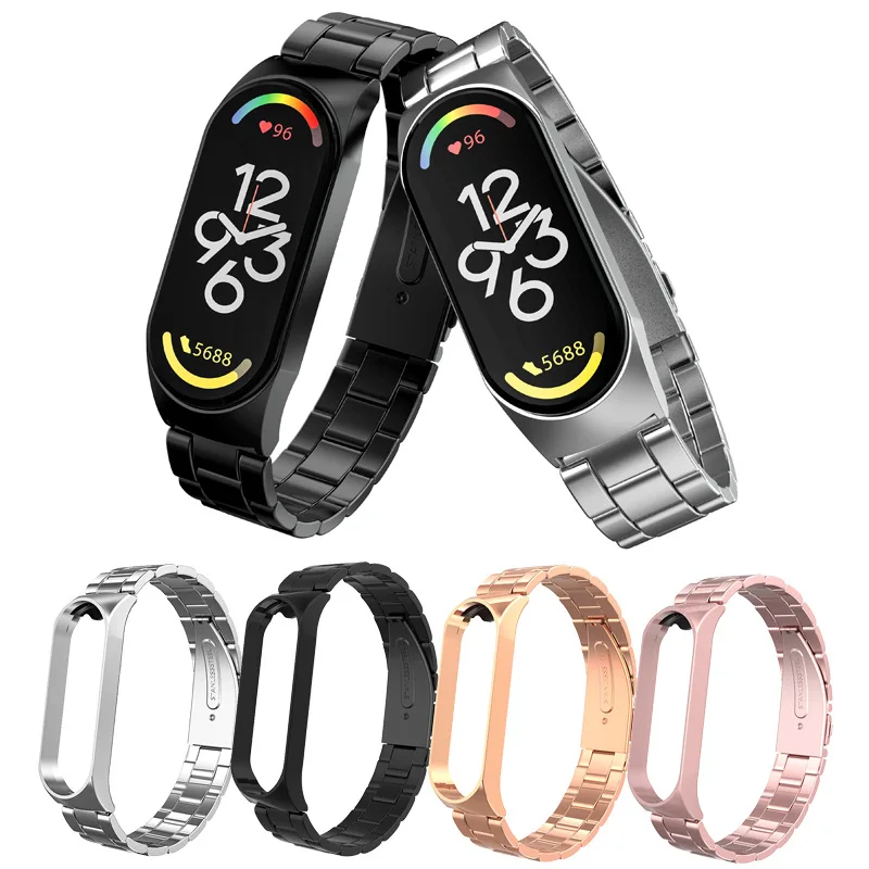 

Ремешок из нержавеющей стали для Mi Band 7, металлический браслет для Mi Band 6 5 4 3, аксессуары для умных часов Xiaomi Mi Band 6