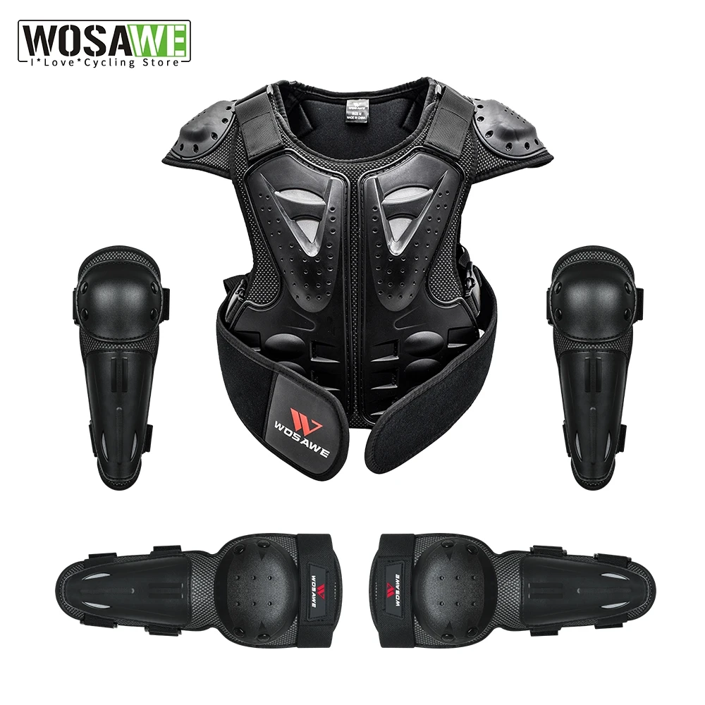 WOSAWE Children's Elbow & Knee Pads Motorcycle Armor Jacket Back Protection Gear MTB Joelheira Kneepads Knee Brace Protector