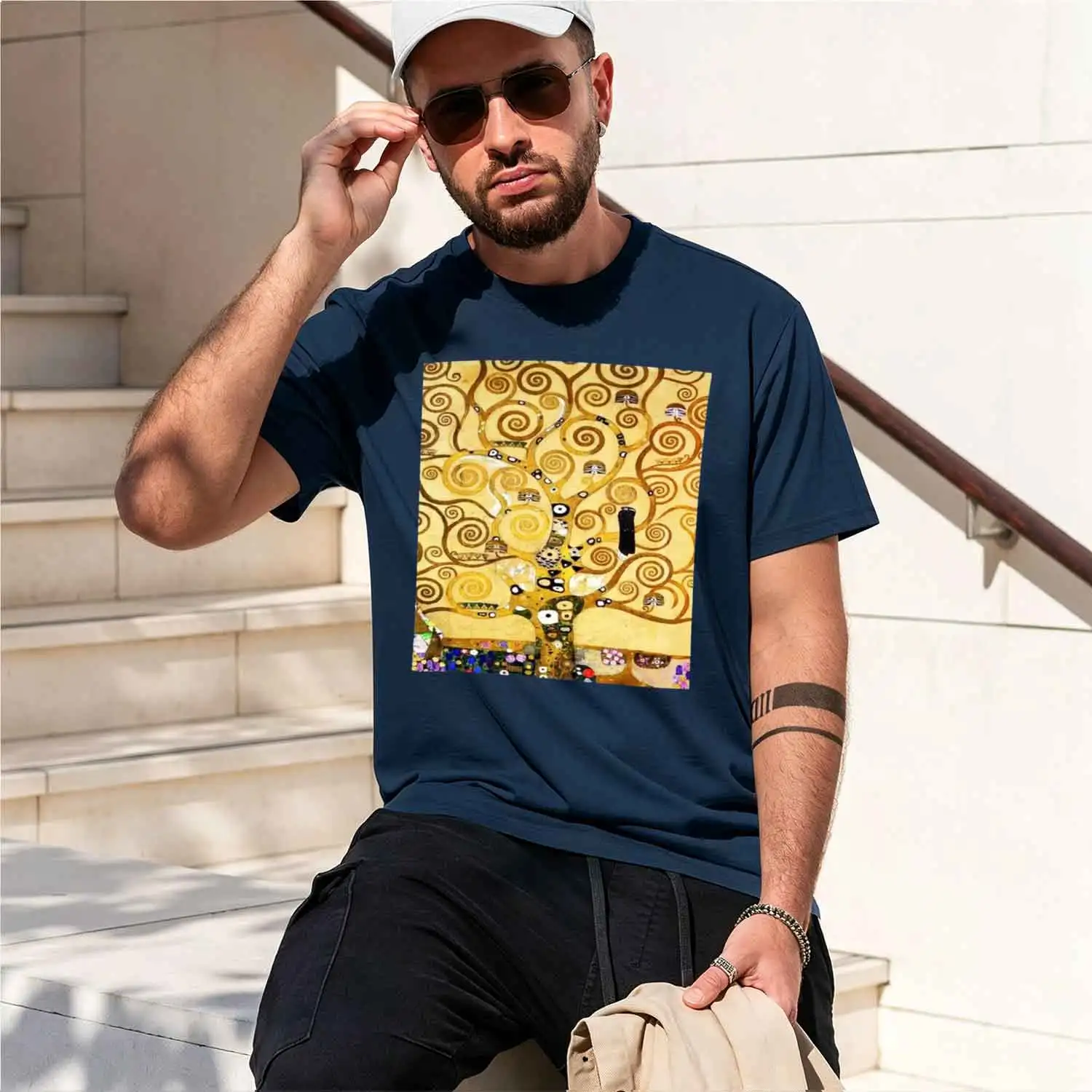 Фото Забавная мягкая мужская футболка Gustav Life, футболки Tree shirts Stoclet The Frieze, футболка Klimt 2026, новая модель, мужская футболка с коротким рукавом. №5