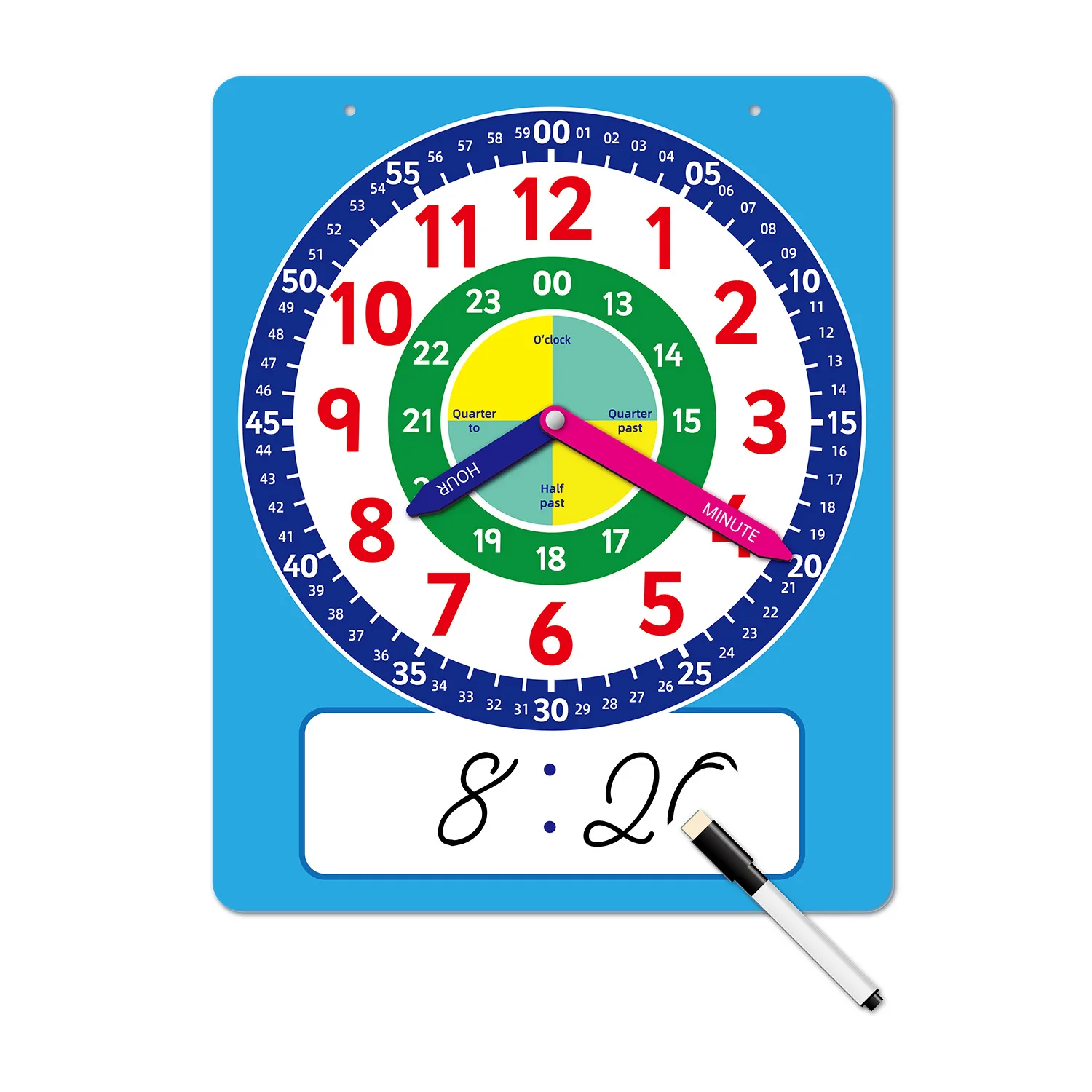 

Write & Wipe Teaching Demonstration Clock Telling Time Learning Clock for Analog and Digital Time Labelled Minute & Hour Hands