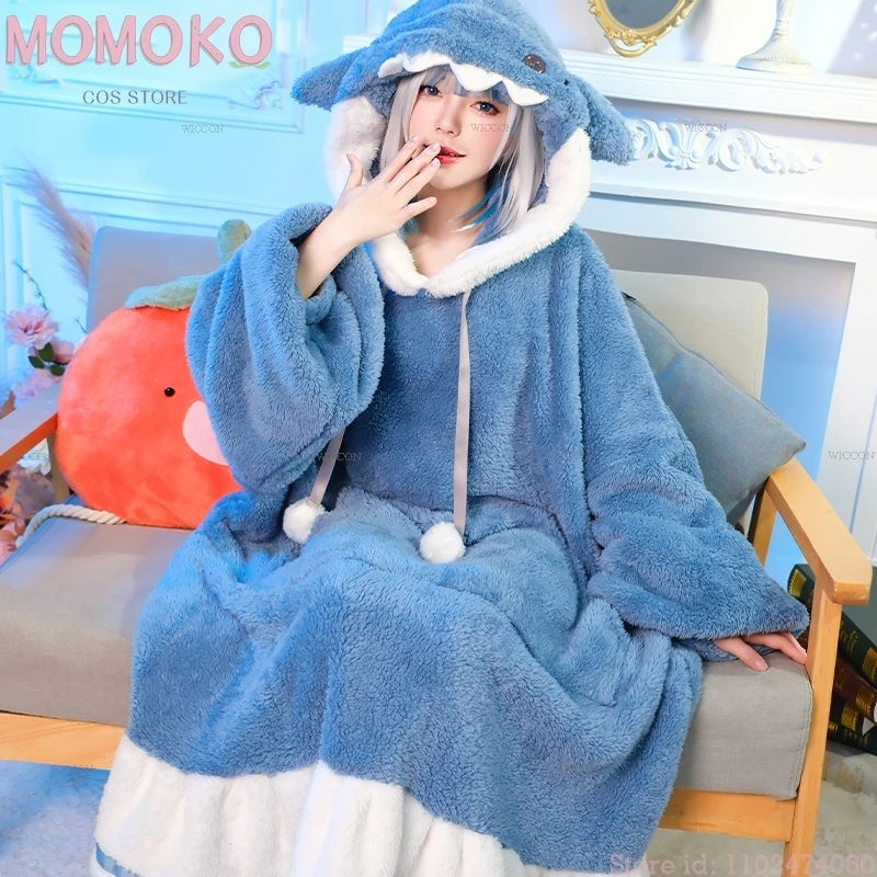 Gawr Gura ночная рубашка для косплея длинная двуспальная пижама с капюшоном халат