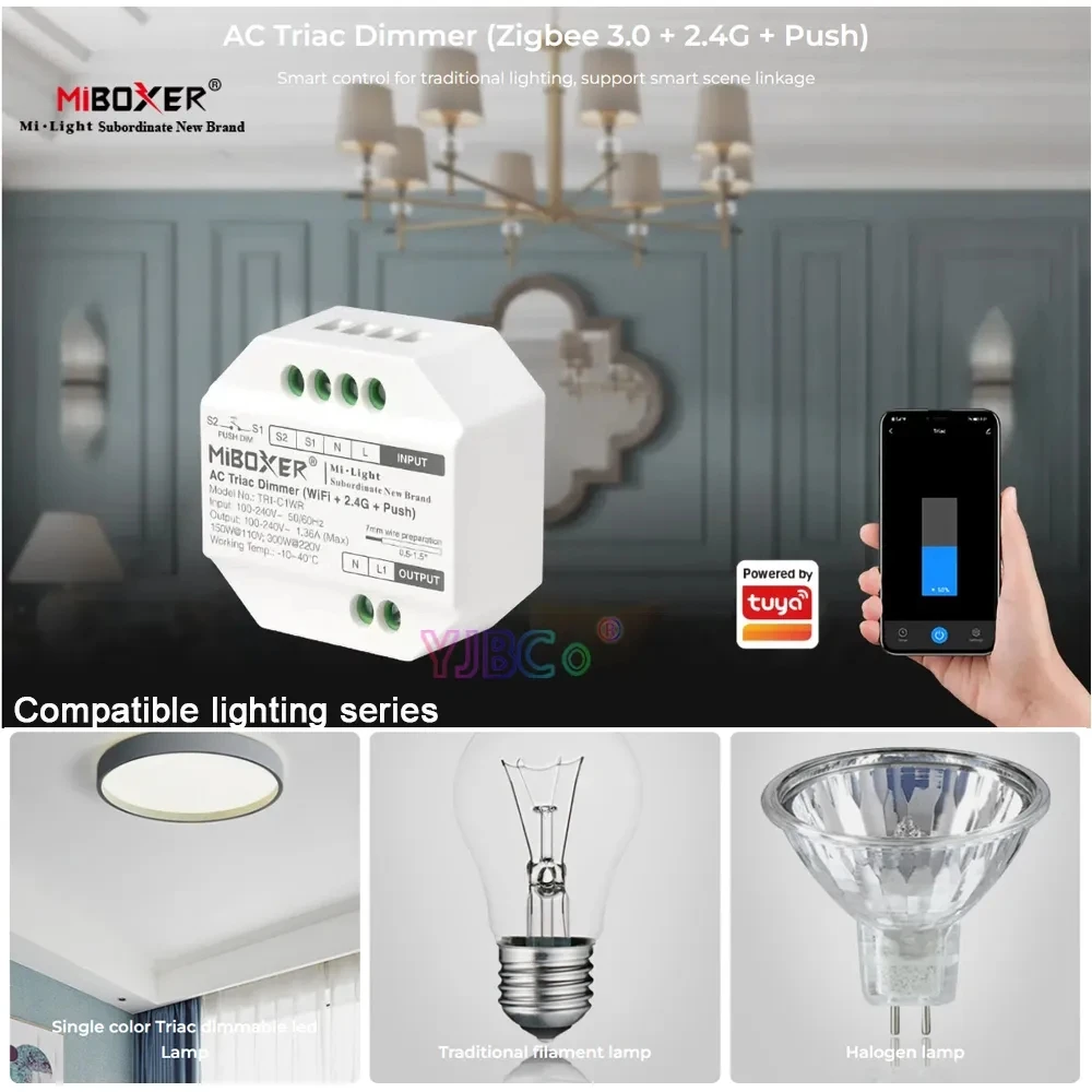 Miboxer Tuya WiFi + 2 4G Push AC Triac светодиодный диммер 110V 220V переключатель беспроводной пульт