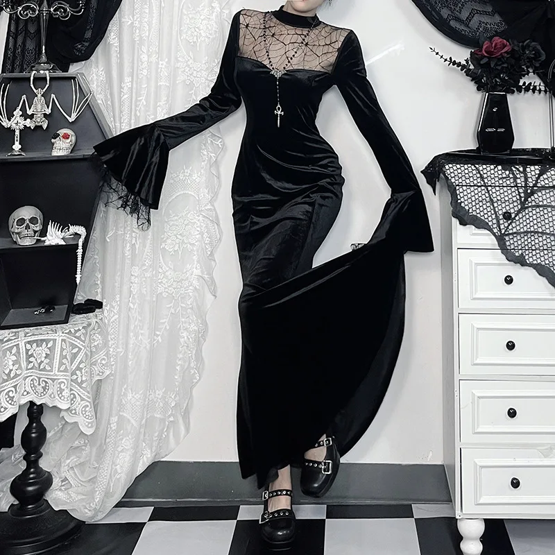Женское бархатное платье макси Goth Dark