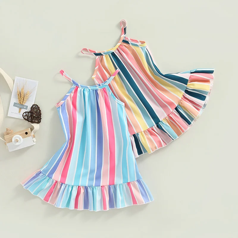 

Summer Stripe Girls Tube Dress Sleeveless Holiday Casual Kid Girls Braces Skirt Baby Girls Sundress Girls Clothing