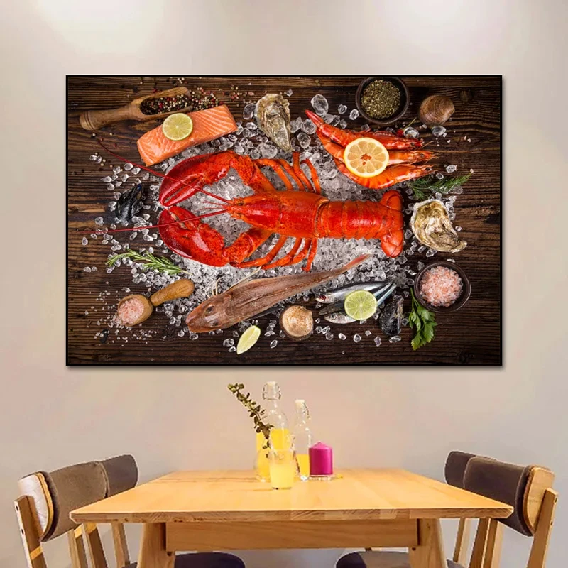 Постеры и принты на холсте с изображением морепродуктов специй фруктов овощей