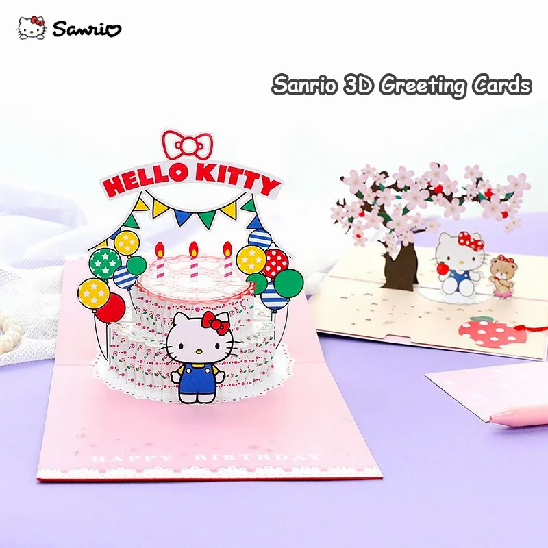 

Sanrio Birthday Greeting Card Kawaii Hello Kitty Mikyo Cartoon 3D Pop UP Cards Greeting Envelope Postcard Kid Holiday Gift
