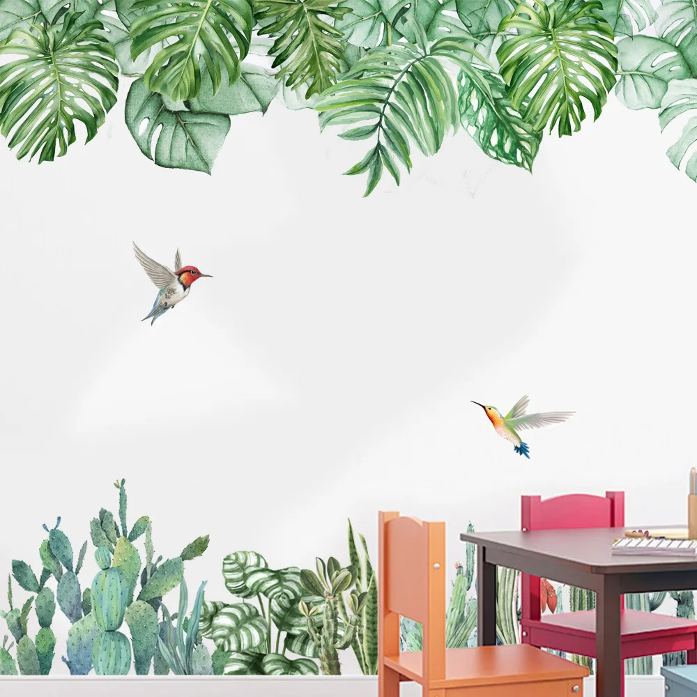 Тропические зеленые листья птицы летающие настенные наклейки спальня гостиная