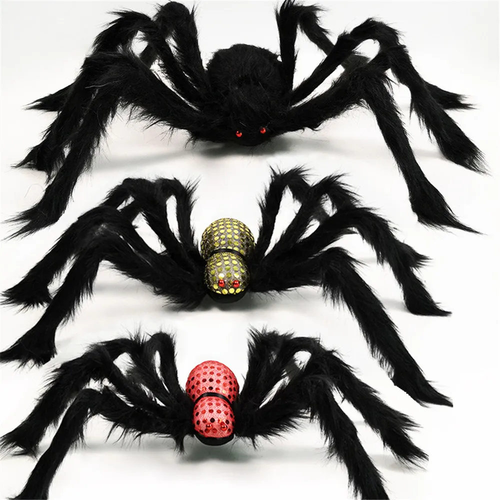 

75cm Halloween Giant Plush Black Spider Scary Red Eyes Spider Bar Haunted House Props Garden Home Halloween Horror Decorations