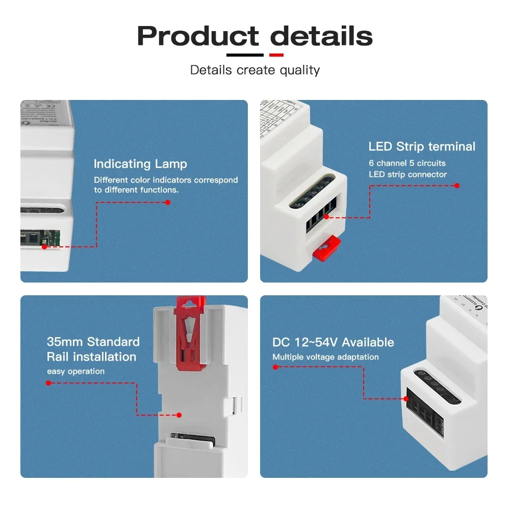 Фото Gledopto Zigbee 3,0 DC12-54V Din-рейка 5 в 1, контроллер светодиодной ленты работает с RGBCCT/RGBW/RGB/CCT/диммерной световой лентой №3