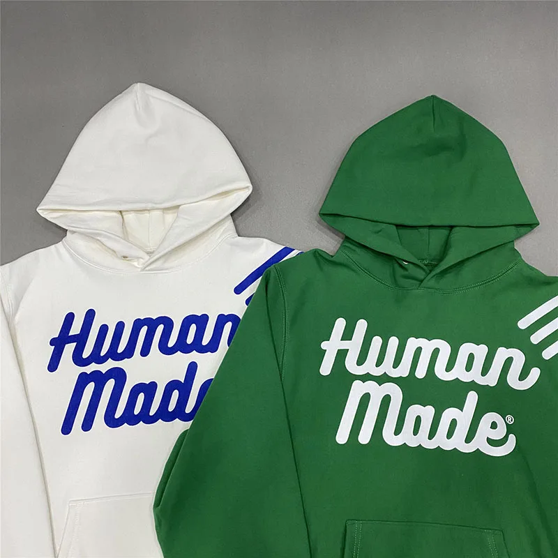 Human Made Hooded Sweatshirt Letter Logo Print Men Women 1:1 High Quality Plus Velvet Hooded Couple Sweater