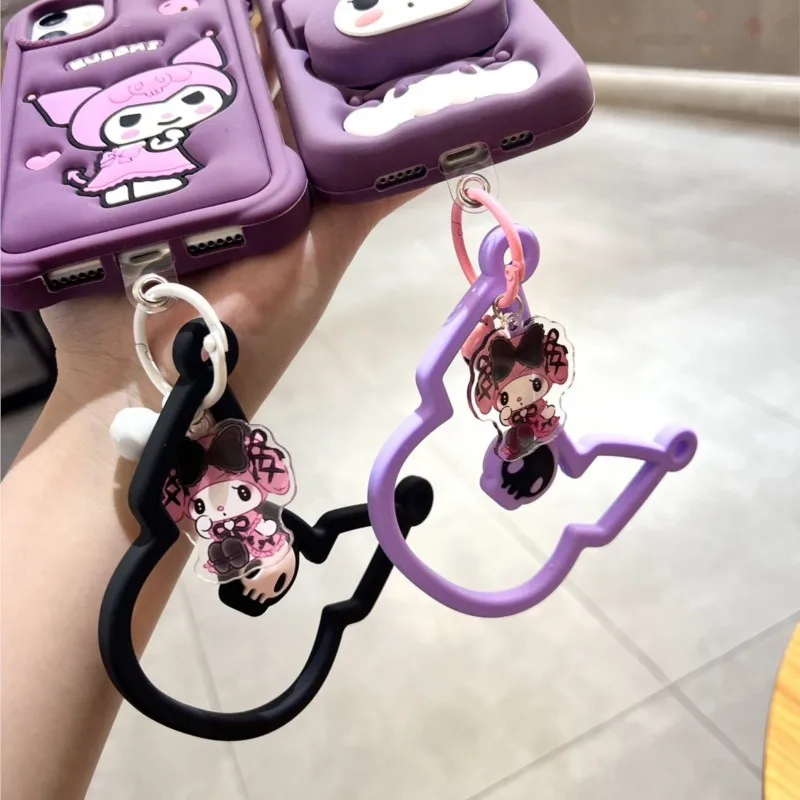 Фото Милый девчачий чехол для телефона Sanrio Kuromi, универсальный силиконовый чехол с ремешком-шнурком, подвеска-брелок в стиле INS №3