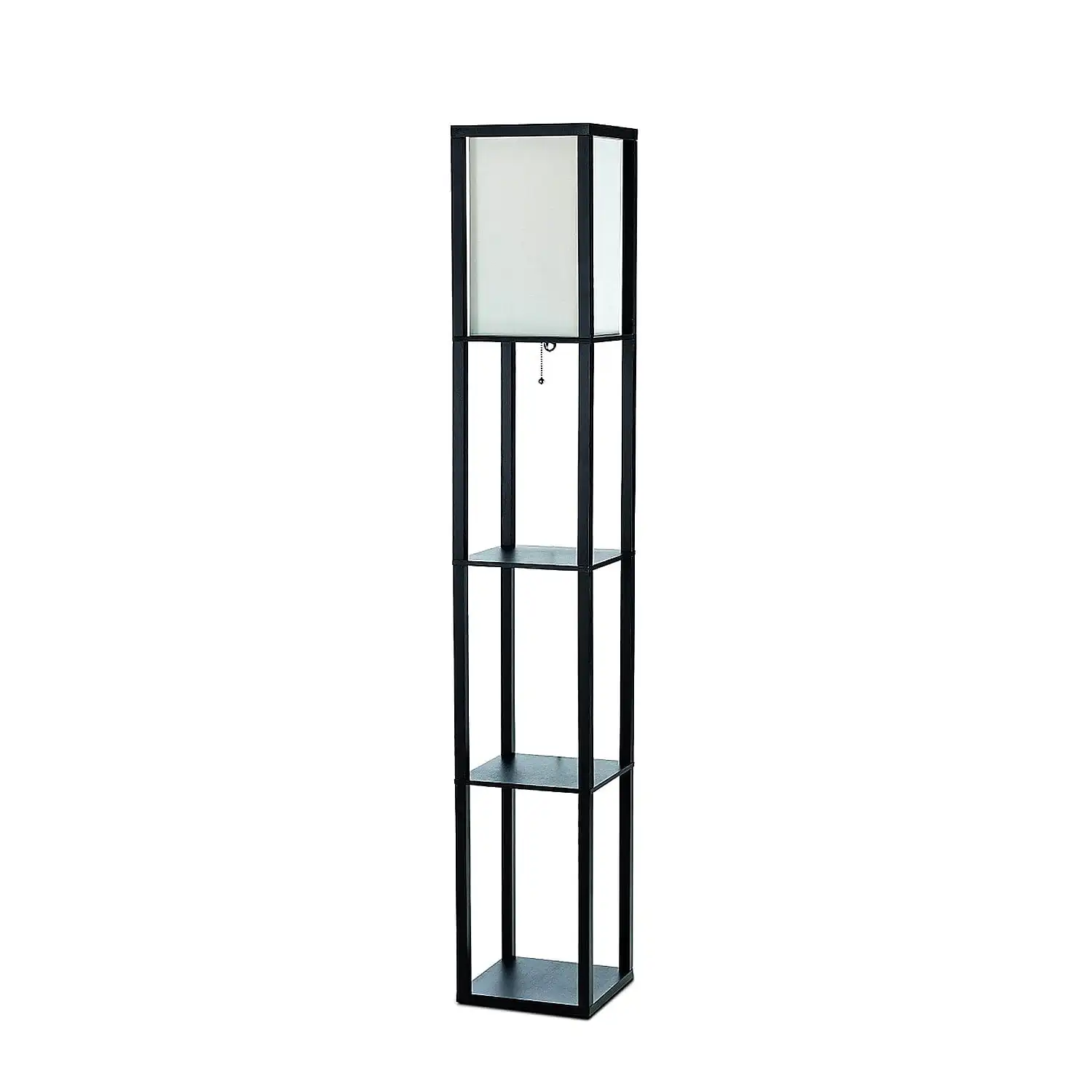 

Floor Lamp Etagere Organizer Storage Shelf with Linen Shade, Black