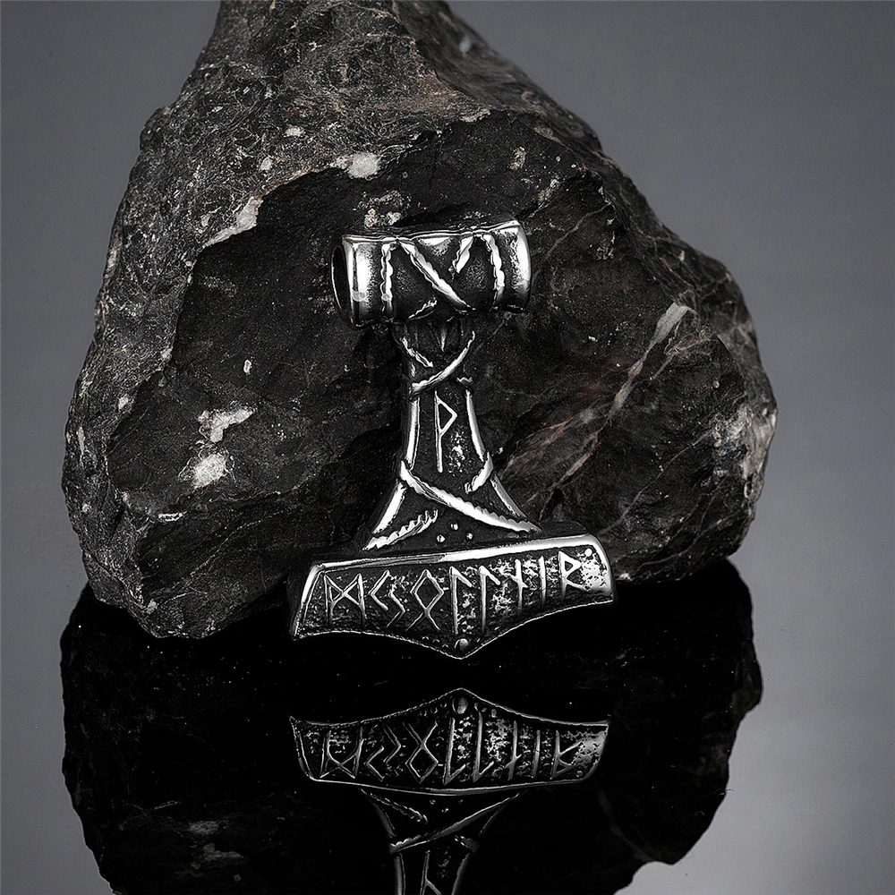 Мужские скандинавские ожерелья Vikings из натуральной кожи с подвеской молотком