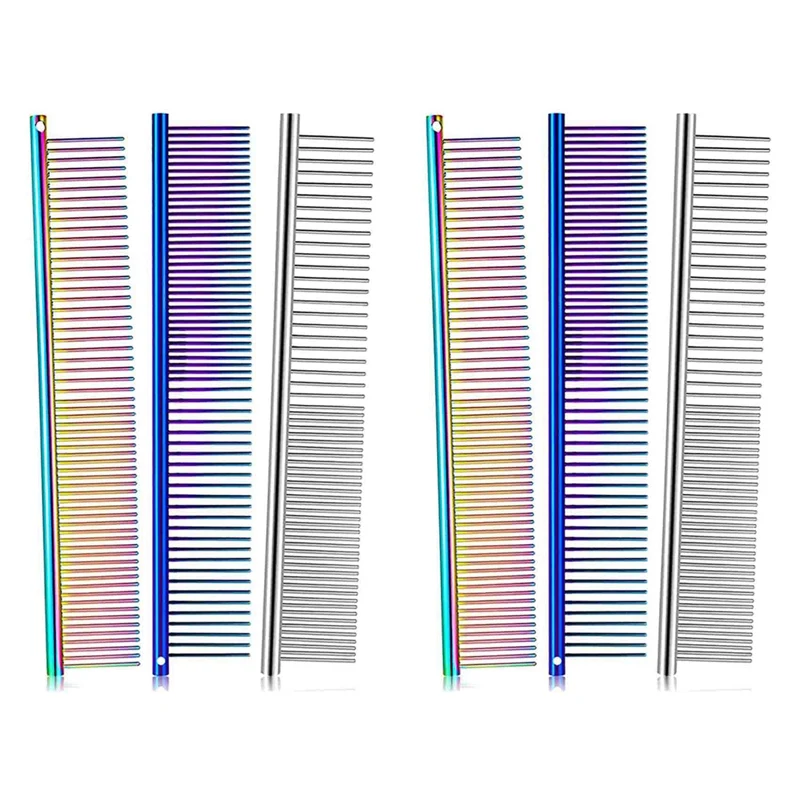 

6 шт., разноцветная расческа для собак с зубцами из нержавеющей стали