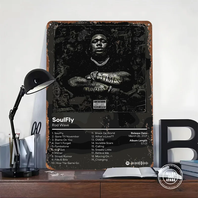 Фото Постер с обложкой альбома SoulFly от Rod Wave, индивидуальный настенный декор, винтажные металлические таблички, ретро-пластинки для украшения мужской комнаты или гаража №2