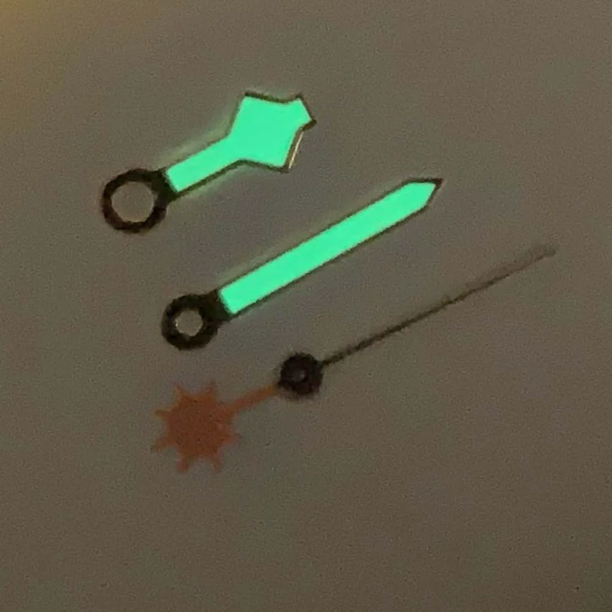 12.5MM Watch Hands Gold Rimmed White Green Luminous Watch Hand Wheel Rudder Seconds Hand Suitable for NH35/364R/7S Movements