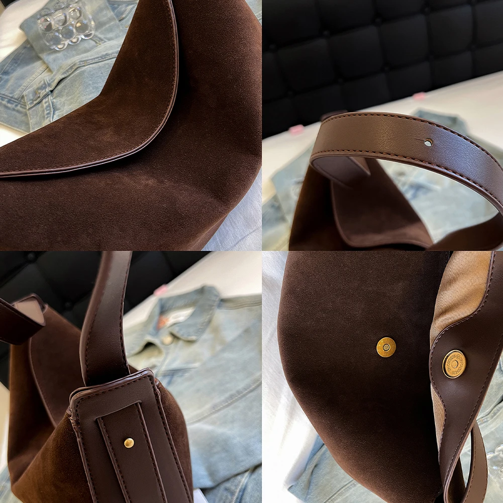 Женская замшевая сумка на плечо однотонная в форме полумесяца через с магнитной