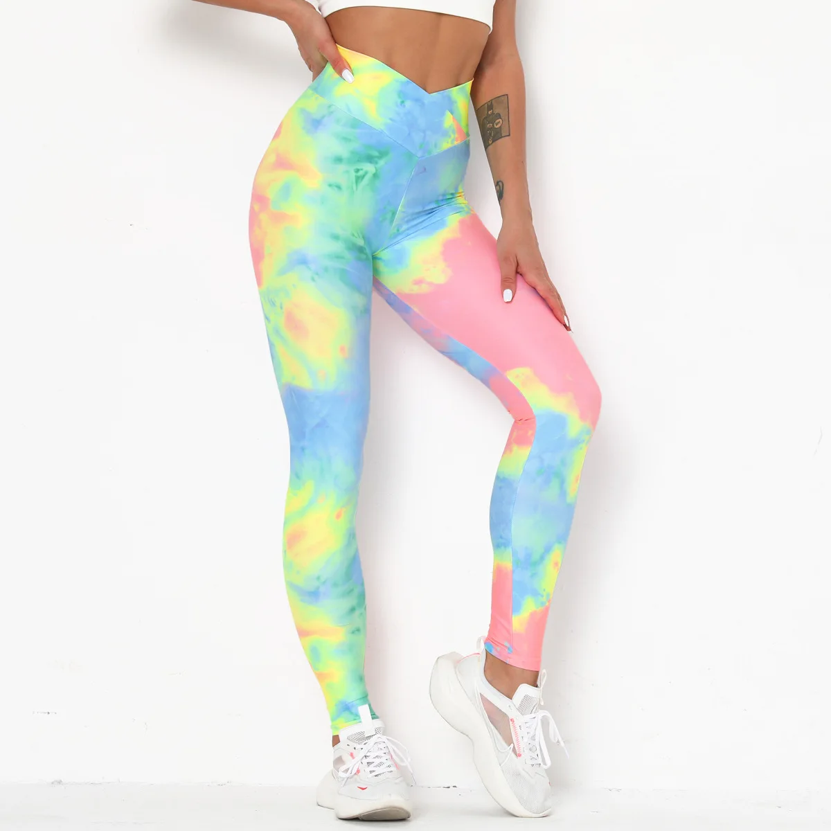 

Seamless Digital Printed Tie-Dyed Yoga Pants Sports Fitness Cross High Waist Hip-lifting Trousers Workout Gym Leggings for Women