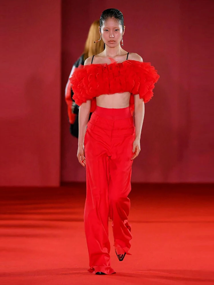 Сексуальные красные черные брюки комплект из 2 предметов женские бретельки