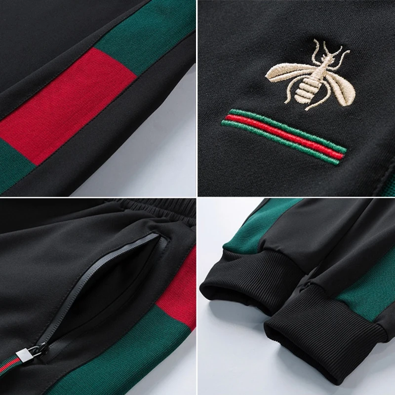 New Elastic Casual Men Sets Embroidered Long Sleeve Suit Fitness Sports Trousers Set Two Piece Tracksuit Men Streetwear Clothing