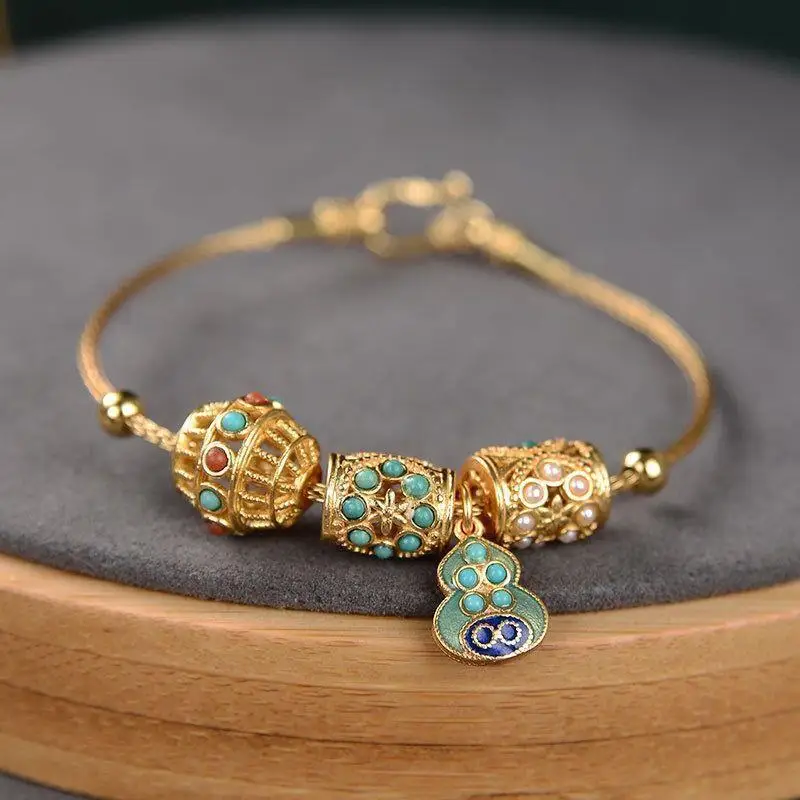 Женский браслет из натурального нефрита серебра 925 пробы с эмалью | Украшения и