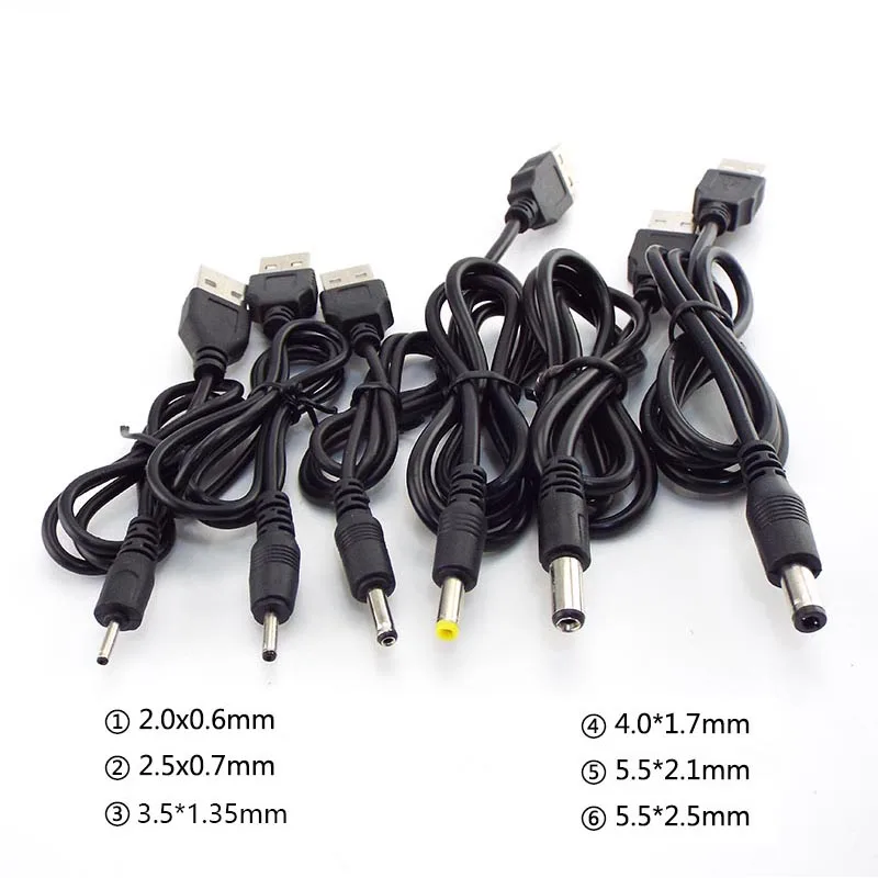 

USB A Male to DC 2.0 0.6 2.5 3.5 1.35 4.0 1.7 5.5 2.1 5.5 2.5mm Power supply cord Plug Jack extension cable connector charger