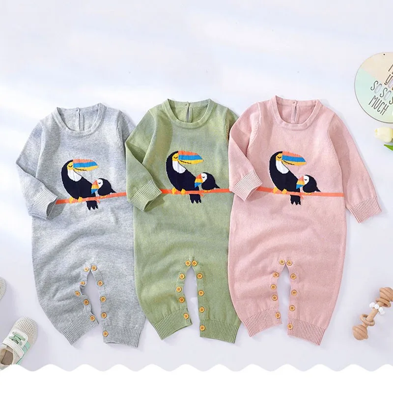 

Cute Bird Knitted Romper Newborn Baby Girl Simple Warm Loose Sweater Jumpsuit Boys Autumn Winter New Cartoon Rompers One Piece