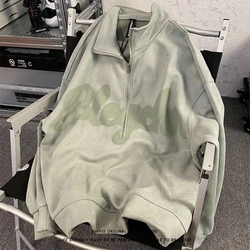 

American simplicity letter printed graphic hoodie fashion winter y2k men and women street hip hop personality zip up hoodie top