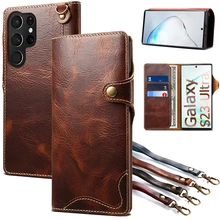 Wallet Case For Samsung Galaxy S23 Ultra S22 5G Note 20 S21 S20 Plus S8 S9 S10E S10 10 9 S 23 FE Genuine Leather Book Flip Cover