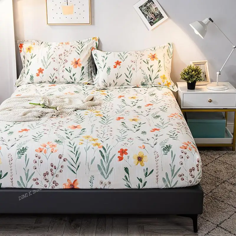 

DIMI 1 pc Floral Style Sheets on Elastic drap de lit 180x200cm Bedsheet Cotton 100%Cotton Bed Sheet with Elastic Queen Size