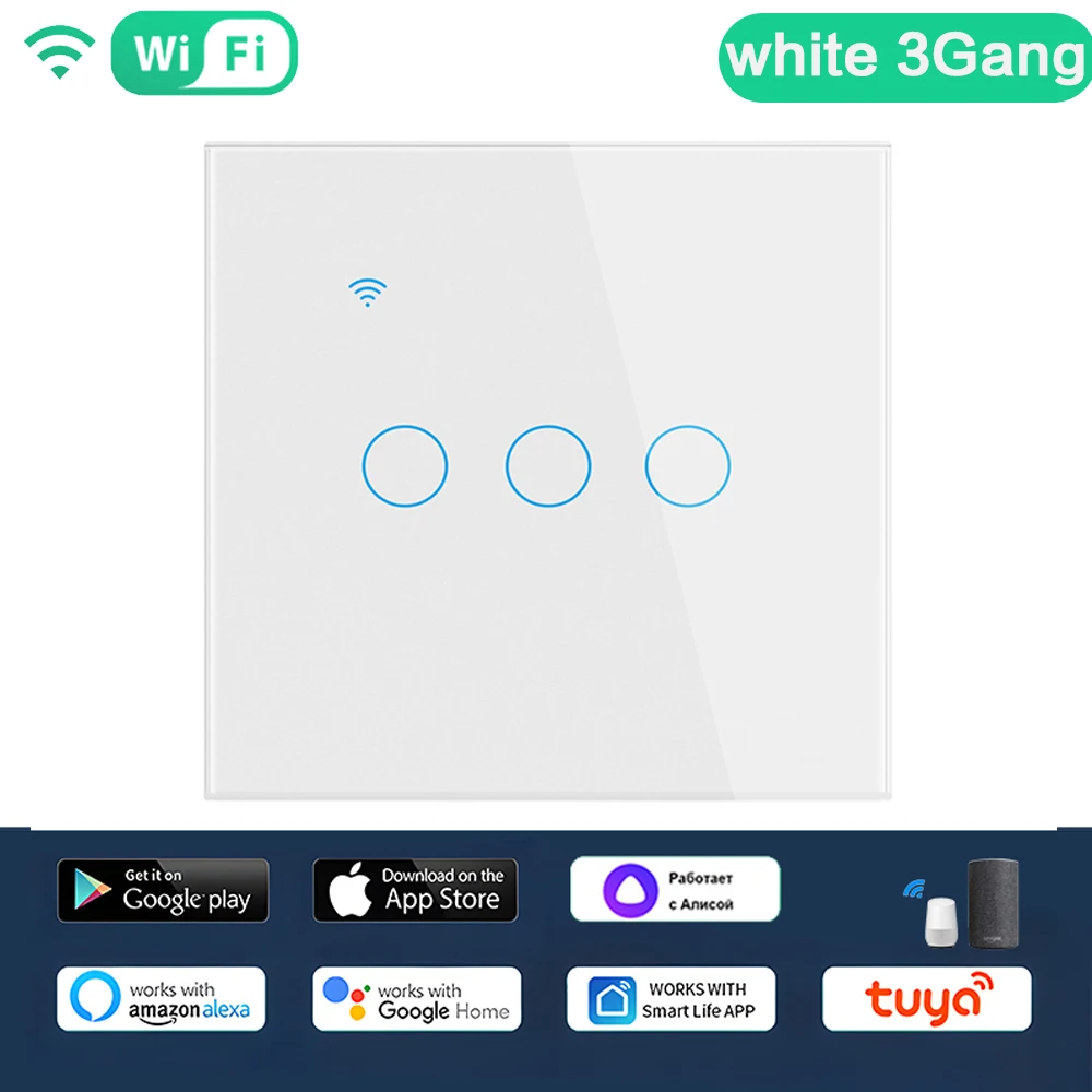 

Умные переключатели Tuya Wi-Fi EU 1/2/3/4Gang, сенсорный выключатель света, настенные сенсорные переключатели для приложения Smart Life Alexa Google Home Alice