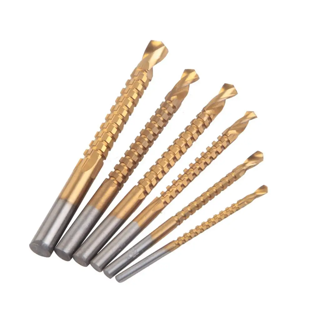 

6pcs Hss Titanium Coated Drill Bits Set Woodworking Sawtooth Drill Woodworking Drilling Electric Drill Set