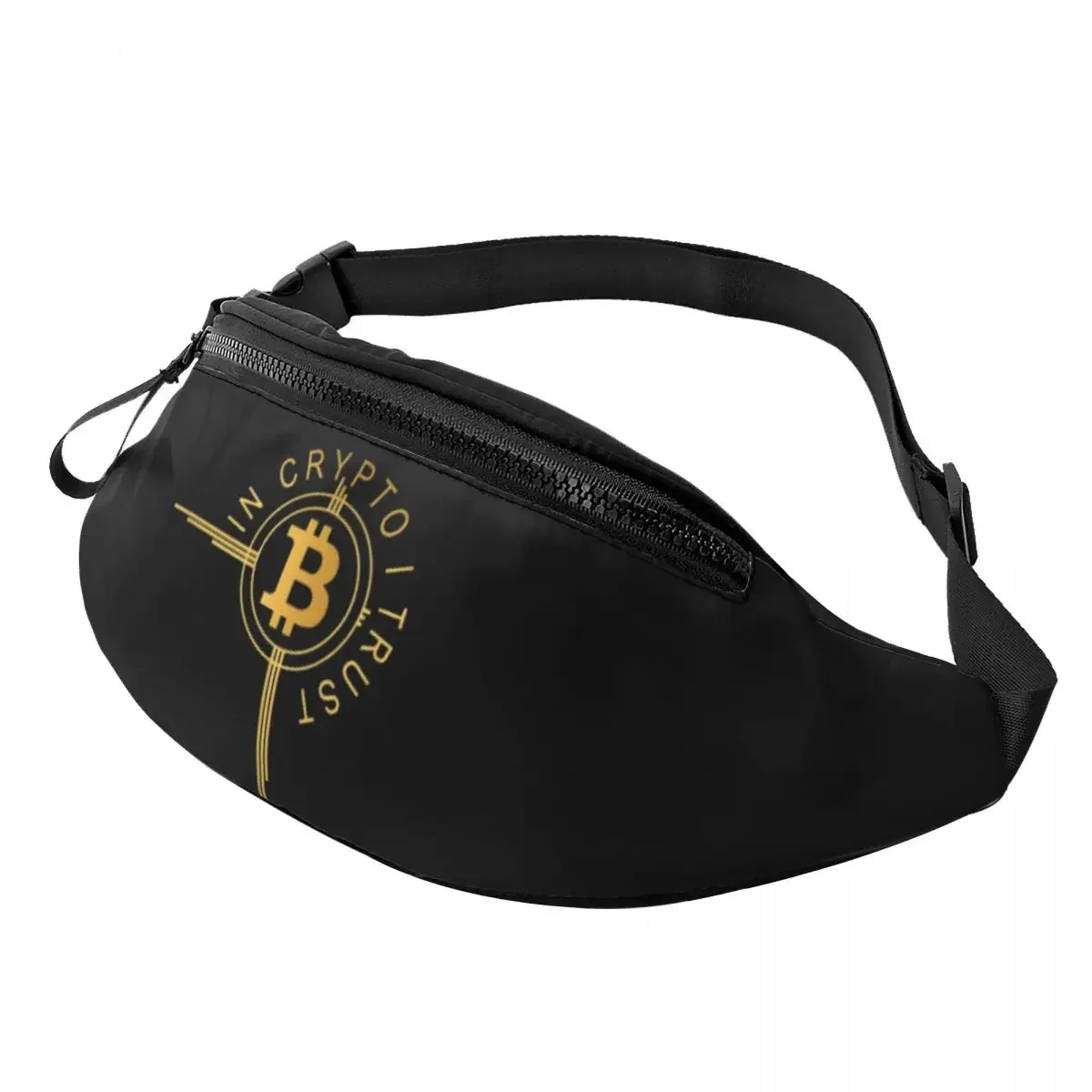 

Cool In Crypto I Trust Bitcoin Fanny Pack for Cycling Camping Men Women Blockchain Miner Crossbody Waist Bag Phone Money Pouch