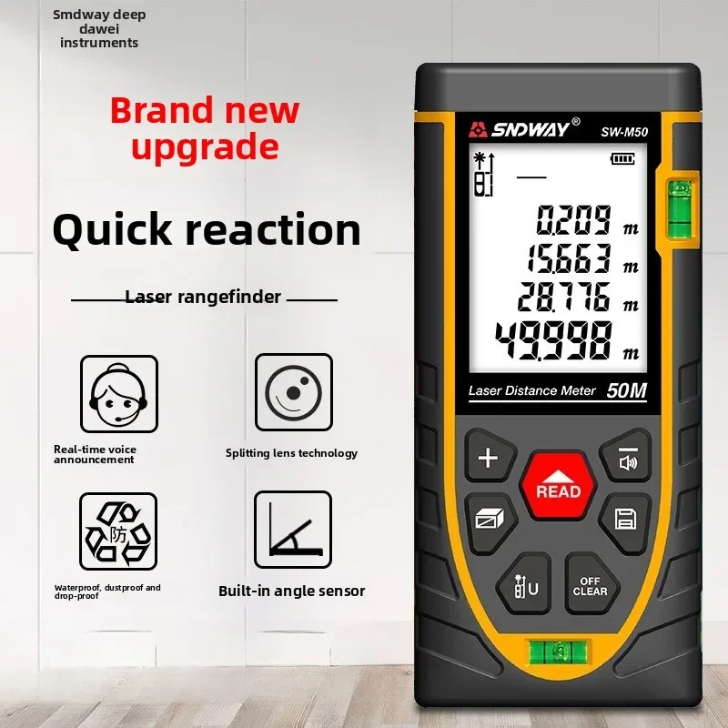 

SNDWAY SW-M50 Лазерный дальномер 50 м/70 м/120 м Цифровая рулетка Прецизионный дальномер с расстоянием/пругой/объемом
