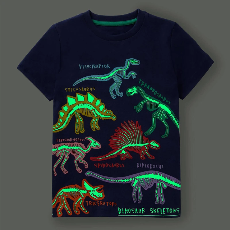 

Children's Luminous Dinosaur Short Sleeved T-shirt 2023 Fashion Cartoon Soft Breathable Tops for Boys Casual Supplies Sports Tee