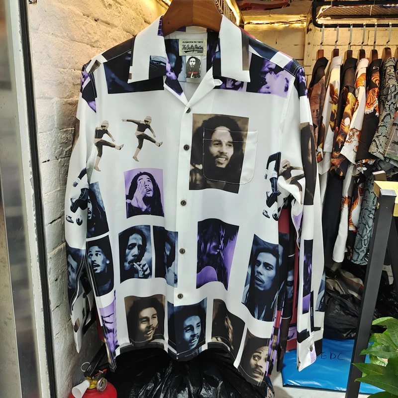 

New Real Photos Long Hair Singer Print WACKO MARIA Shirt Clothes Men Women High Quality Hawaii Beach Shirt Oversize