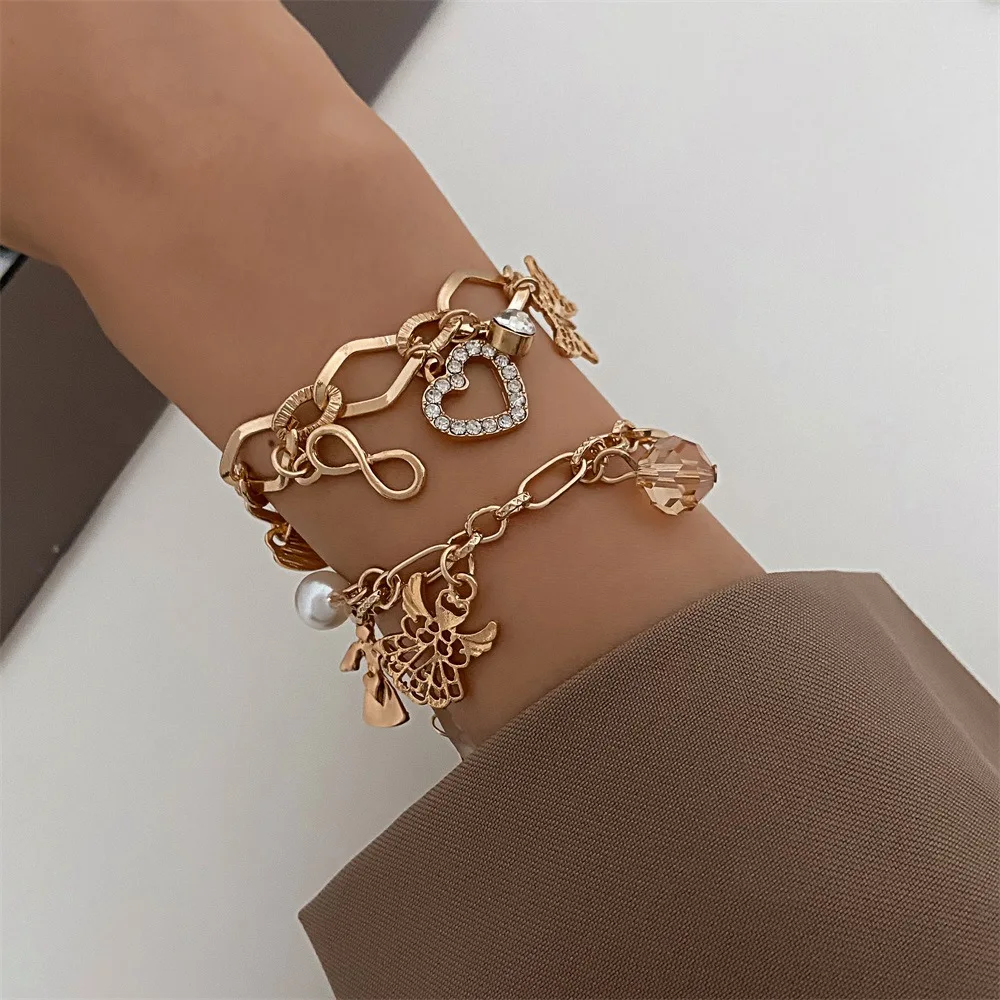 

DONATTO Butterfly Bracelet for Women Layered Girl Bracelets Tassel Crystal Heart Fashion Clavicle Chain Lady Party Jewelry