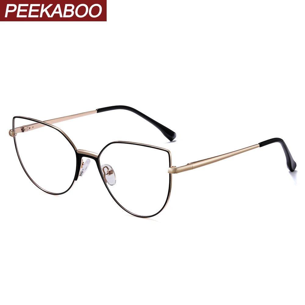 

Peekaboo cat eye metal glasses female blue light blocking clear lens ladies optical glasses frame women white gold gift items