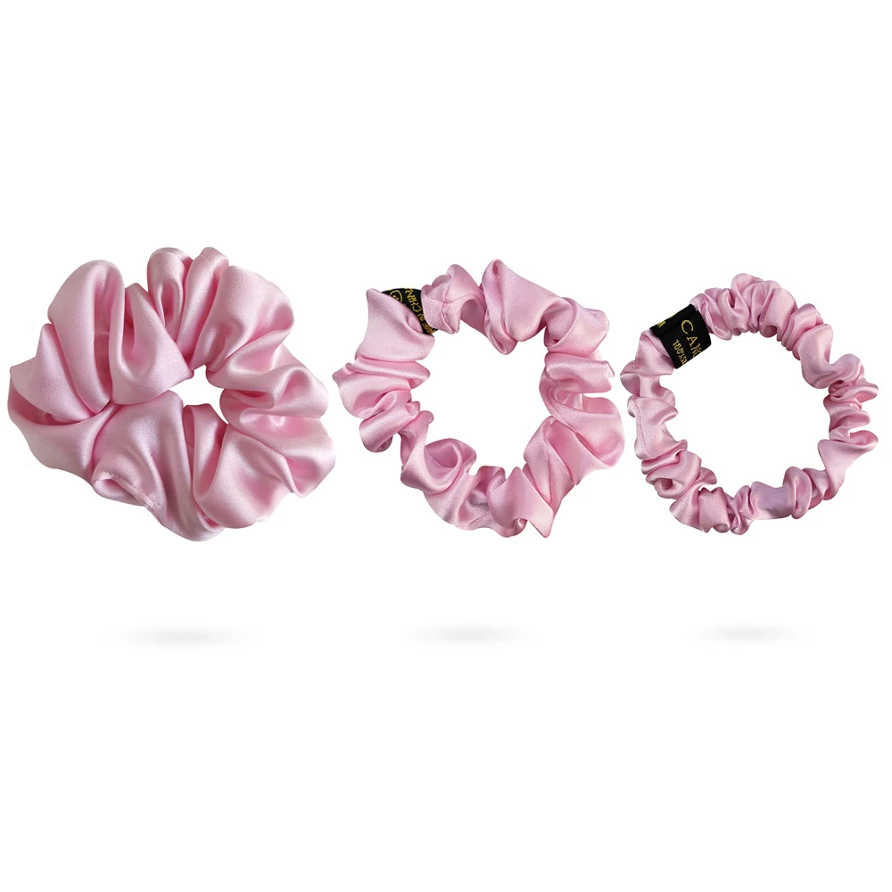 

100% Silk Scrunchies Set Rope Ponytail Holder Hair Ring Solid Elastic Hair Circle Rubber Band for Women 3Pcs Hair Accessories