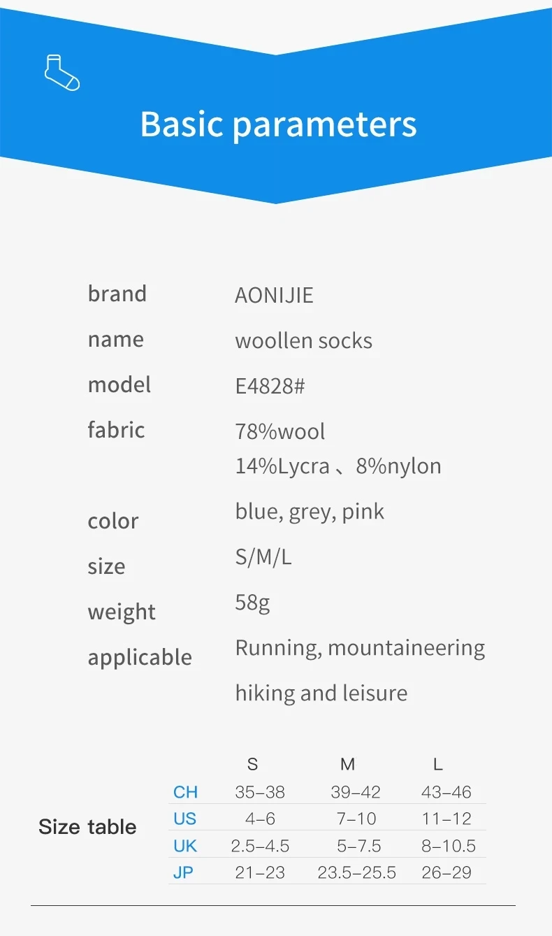 One Pair AONIJIE Women Men Sports Low Cut Socks Knee-High Thickened Wool Socks Winter Warm For Running Climbing Camping Hiking