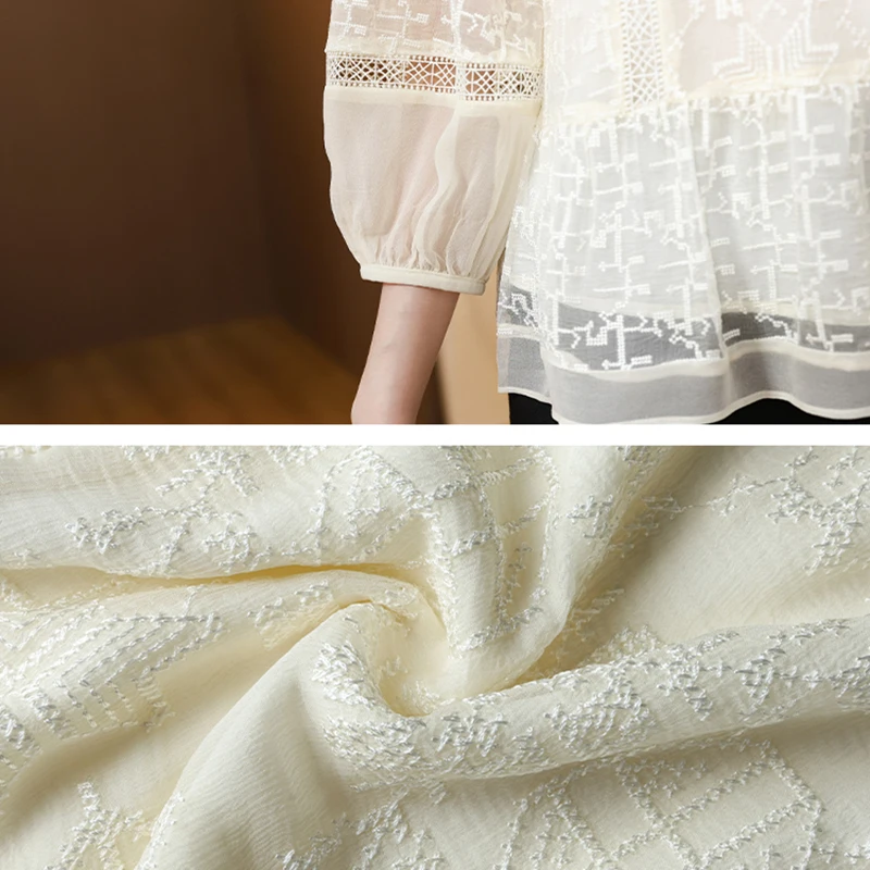 Женская блузка с вышивкой элегантная Свободная Повседневная белая из шелка