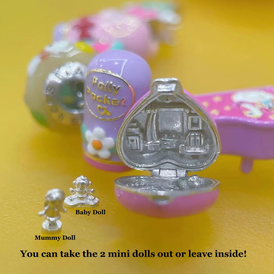 

PRESALE 925 Sterling Silver Purple Heart Polly Pocket With Mummy Baby Dolls Charm Bead Fit Pandora Bracelet Jewelry Collection