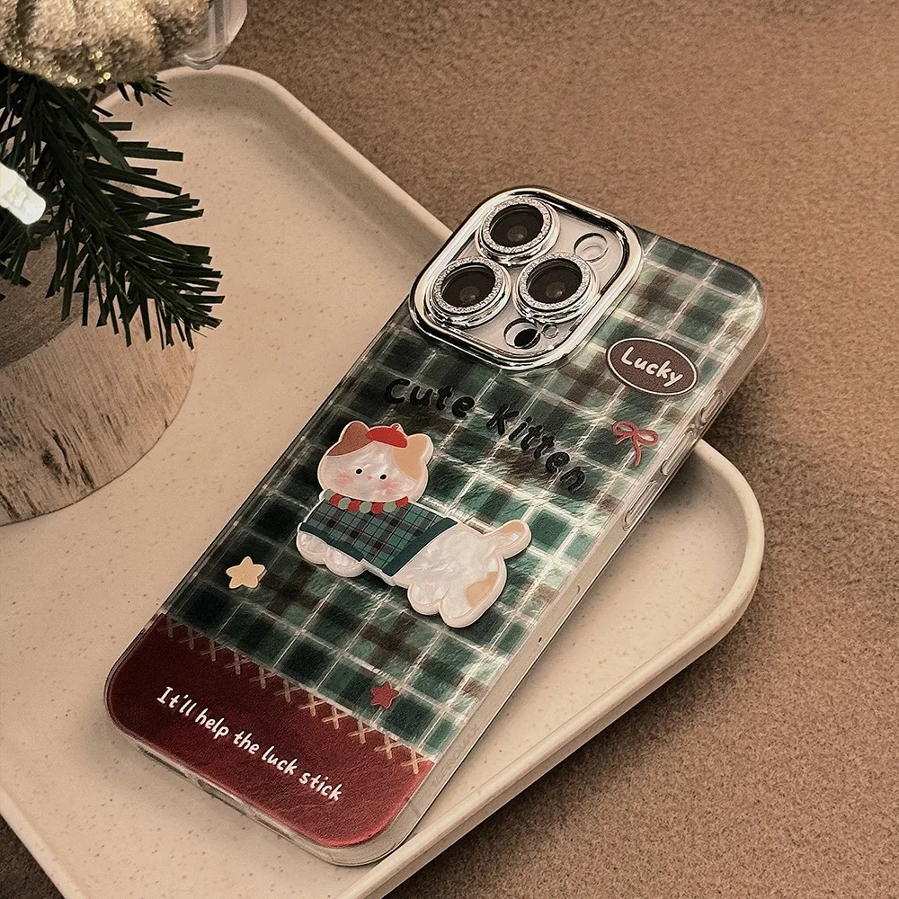 Чехол для телефона с рождественским зеленым сетчатым узором и милым мультяшным