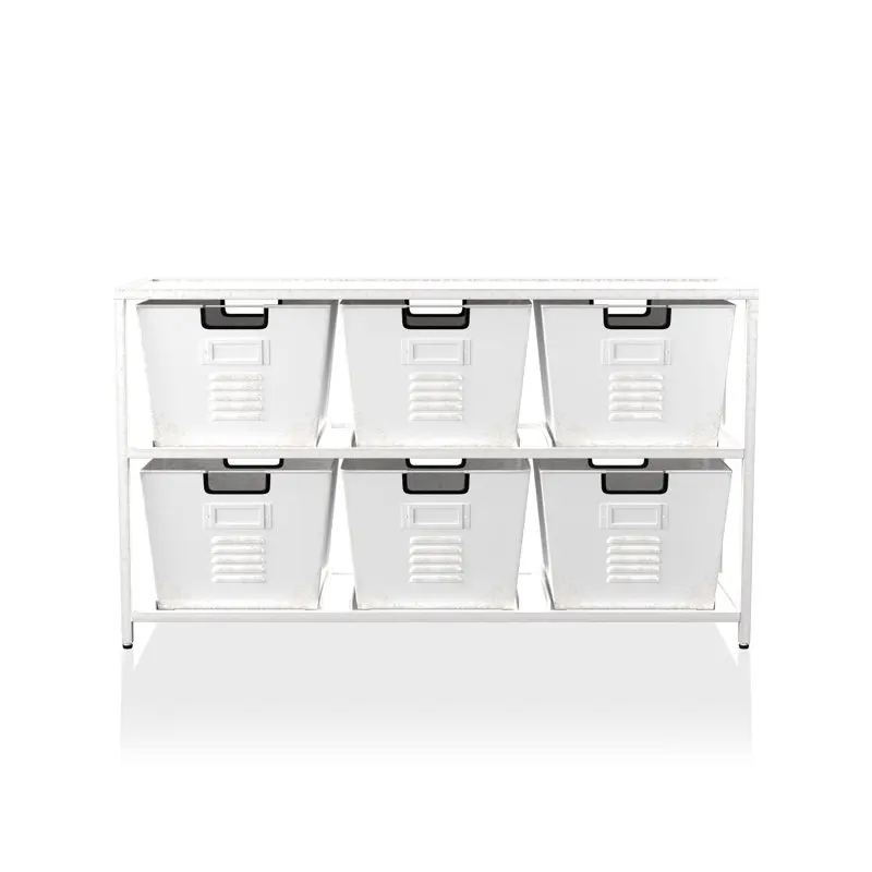 

Charming Gray & White 6-Storage Bin Organizer - Perfect for Neatly Storing & Organizing Your Space!