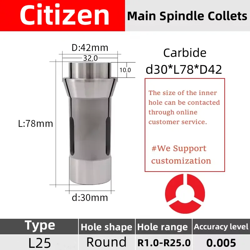 

Цанга Stuka для Citizen Cincom L25 3733E CD25 451.001 T34/B227, твердосплавная направляющая втулка патрона швейцарского типа