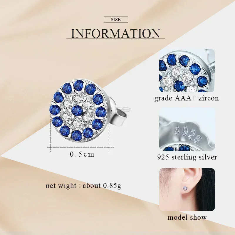 Серьги-гвоздики KALETINE Evil Eye из стерлингового серебра 925 пробы с фианитами, в форме турецкого глаза, маленькие, для женщин, модные ювелирные украшения, подарок для девушки (art.: 3920d90ec7c0a) - 3920d90ec7c0a